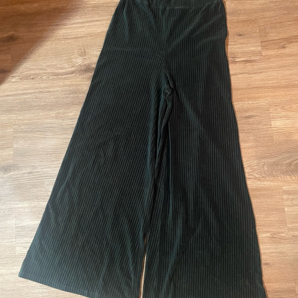 FP Dark Green Velvet Wide-Leg Pants